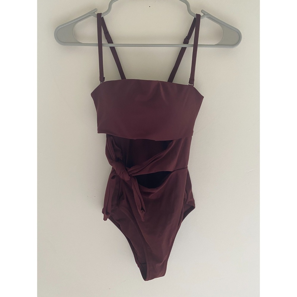 Aerie One Piece Swimsuit Womens XS Burgundy Wrap Tie Waist Adjustable Strap
